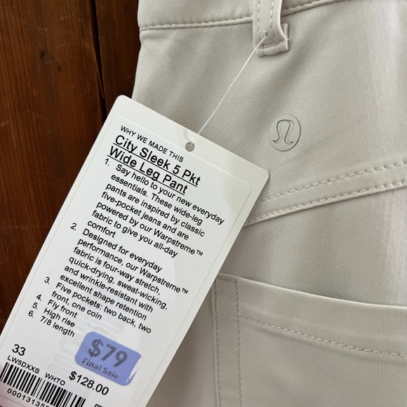 Lululemon City Sleek 5 Pocket High-Rise Wide-Leg Pant 33 White - Picture 13 of 15